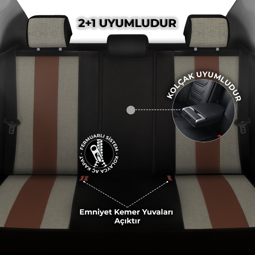 Medusa Serisi, Her Araca Uyumlu Oto Koltuk Kılıfı, Tam Set, Taytüyü/Keten-Deri