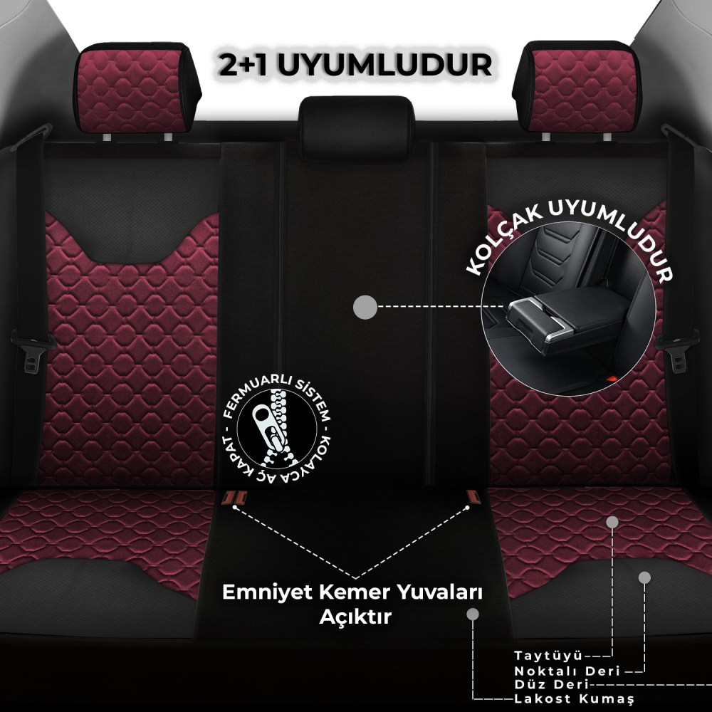 VIP Serisi, Her Araca Uyumlu Oto Koltuk Kılıfı, Tam Set, Taytüyü-Deri
