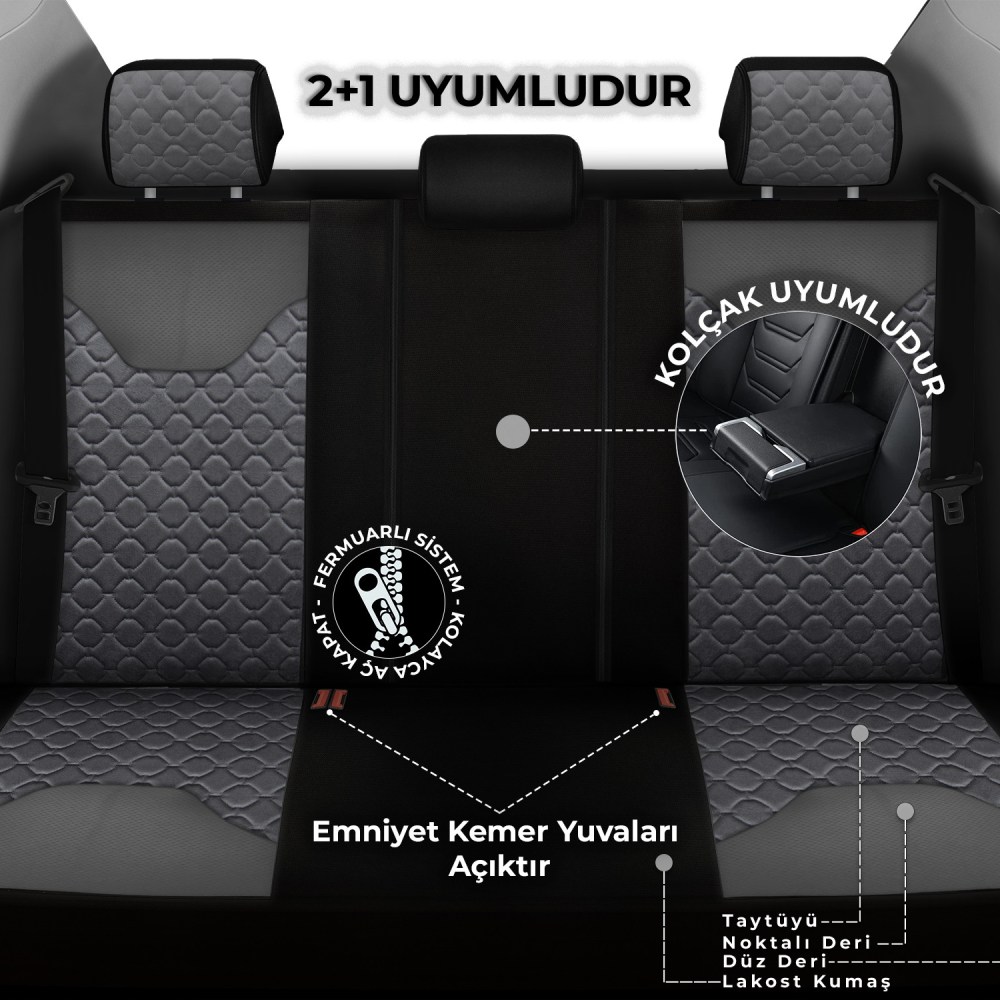 VIP Serisi, Her Araca Uyumlu Oto Koltuk Kılıfı, Tam Set, Taytüyü-Deri
