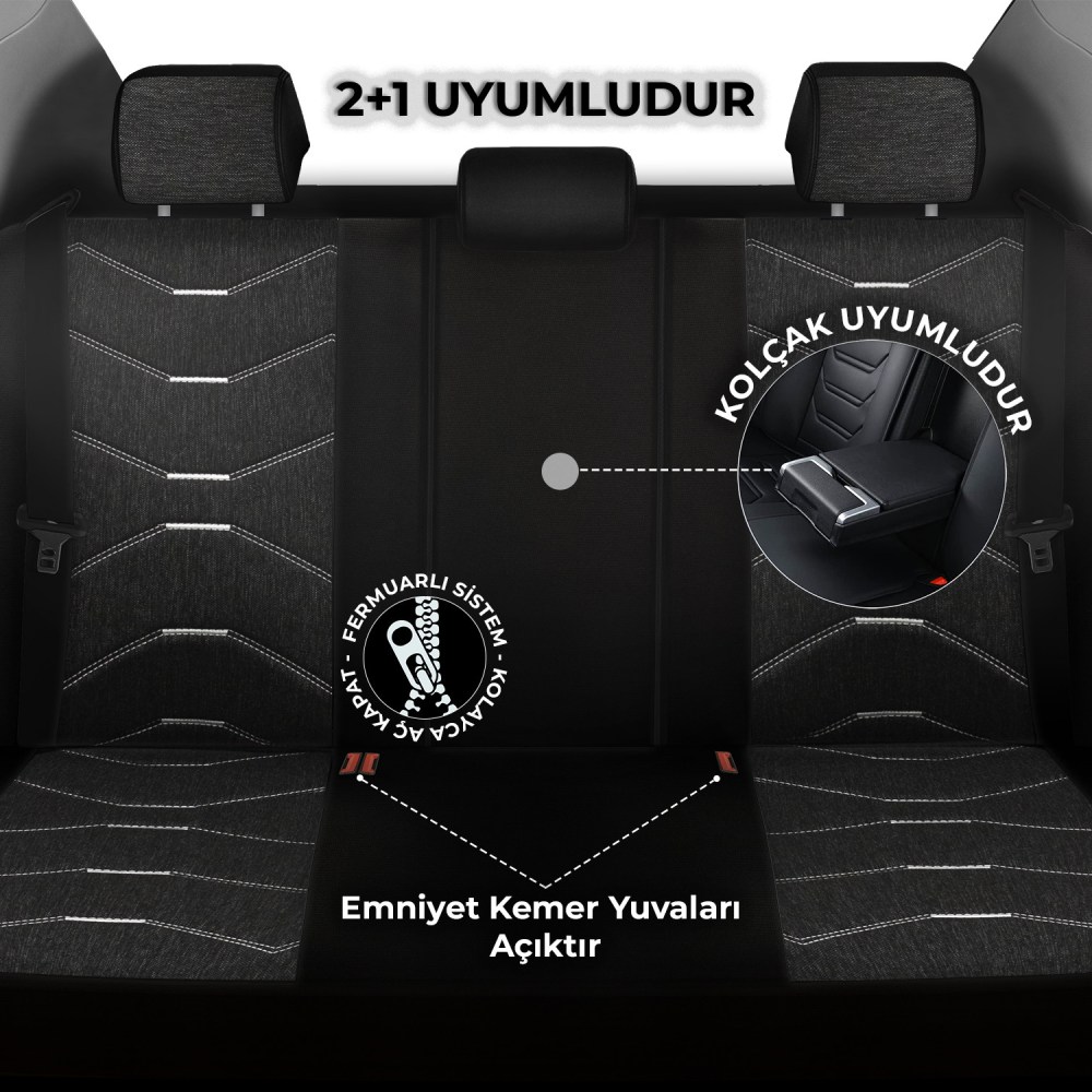 Verita Elegance Serisi, Her Araca Uyumlu Oto Koltuk Kılıfı, Tam Set, Keten-Deri