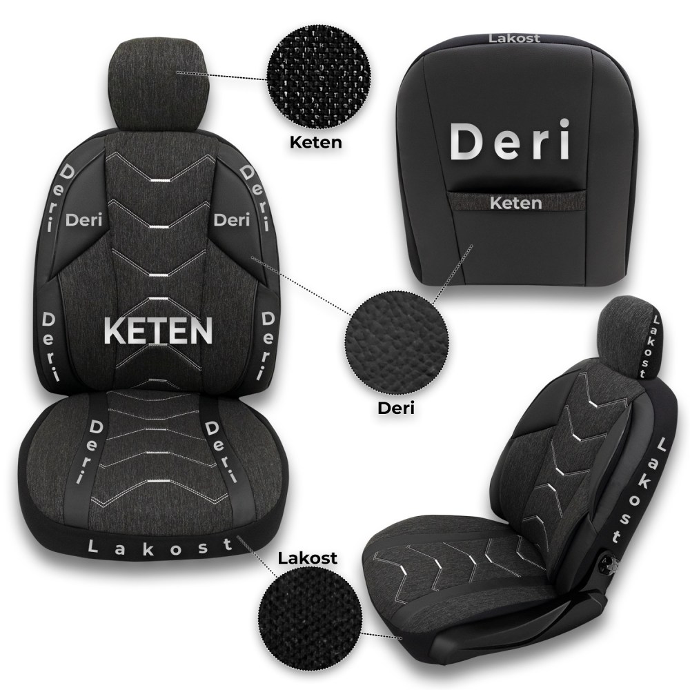 Verita Elegance Serisi, Her Araca Uyumlu Oto Koltuk Kılıfı, Tam Set, Keten-Deri