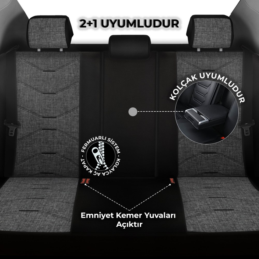 Verita Elegance Serisi, Her Araca Uyumlu Oto Koltuk Kılıfı, Tam Set, Keten-Deri
