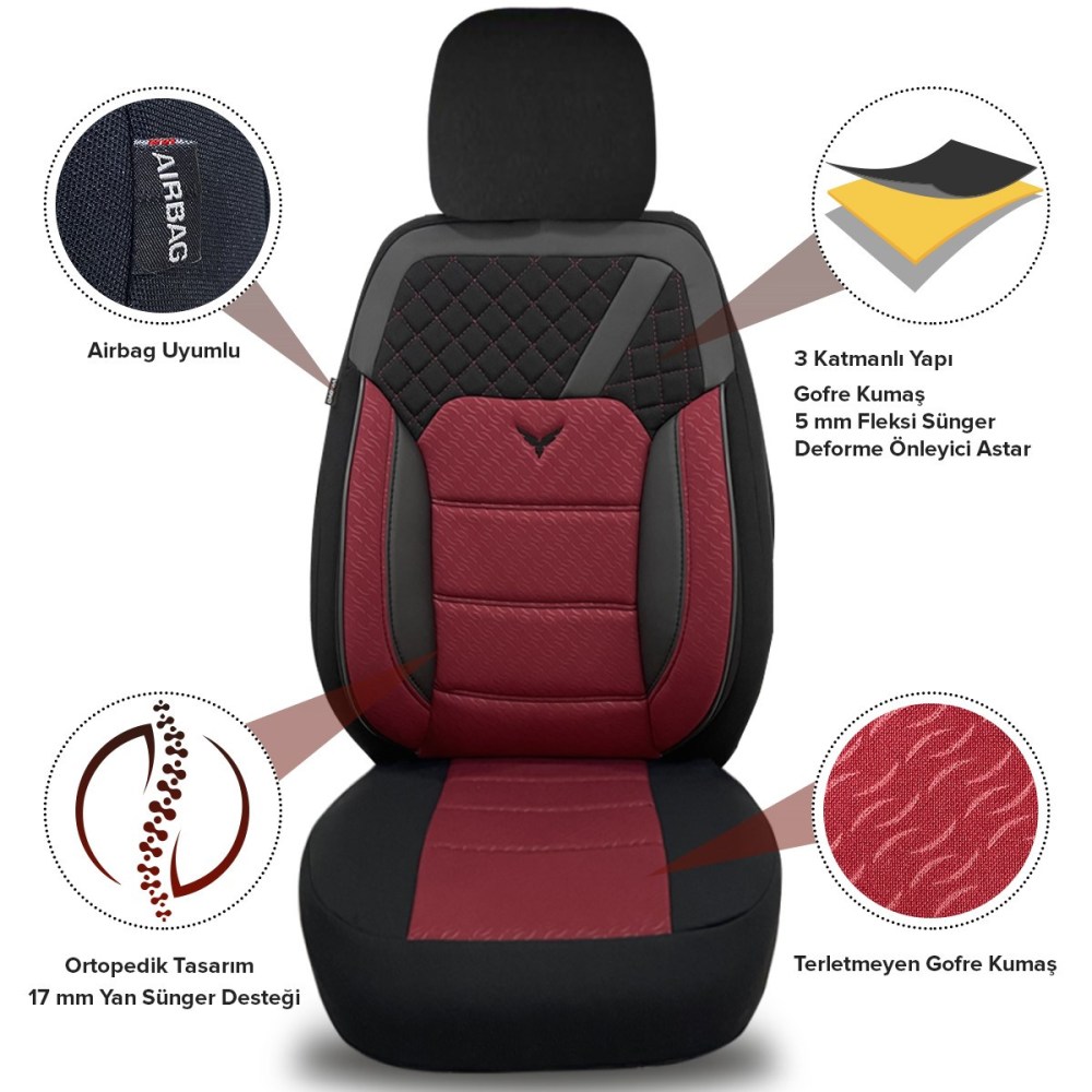 K1 1+1 Serisi, Her Araca Uyumlu Oto Koltuk Kılıfı, 1+1 Set, Gofraj