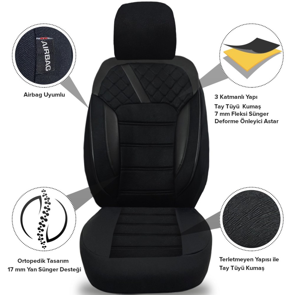 K2 1+1 Serisi, Her Araca Uyumlu Oto Koltuk Kılıfı, 1+1 Set, Taytüyü