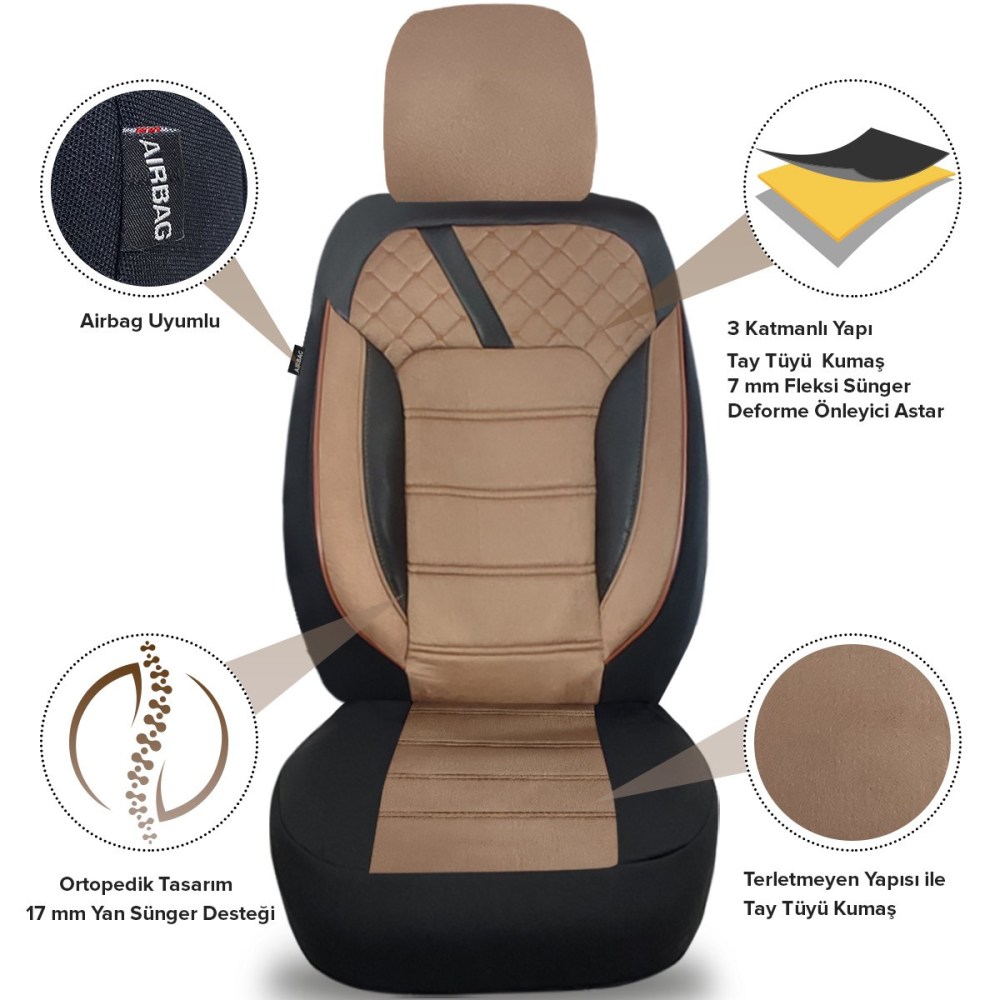 K2 1+1 Serisi, Her Araca Uyumlu Oto Koltuk Kılıfı, 1+1 Set, Taytüyü