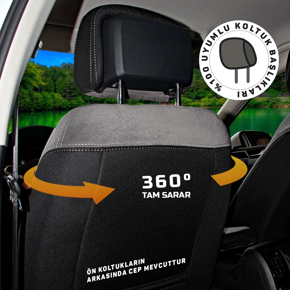 Volkswagen Caddy Trendline 2016 - 2021 Özel Dikim Koltuk Kılıfı / Tay Tüyü Gri, Siyah