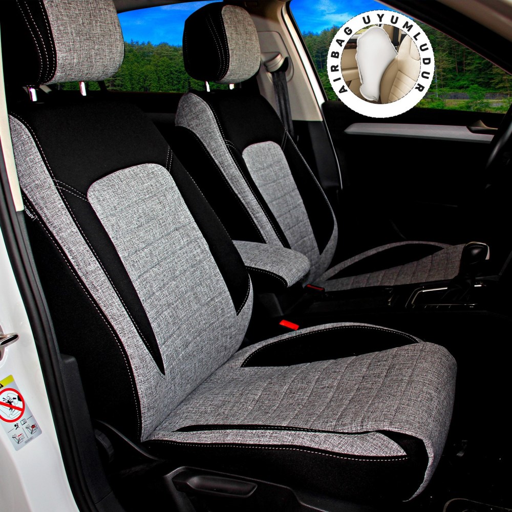 Volkswagen Jetta 2011-2018 Comfortline Özel Dikim Oto Koltuk Kılıfı, Keten, Gri / Siyah