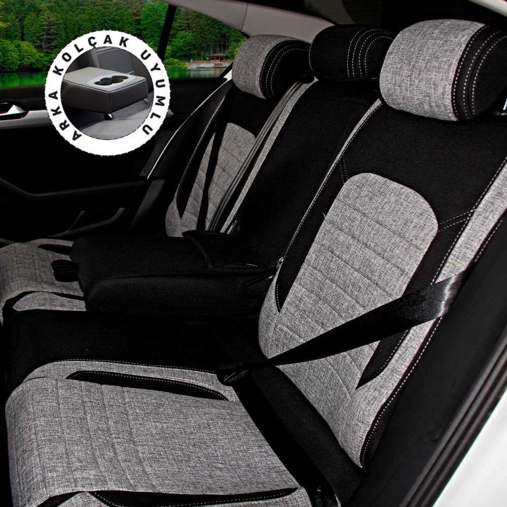 Volkswagen Jetta 2011-2018 Comfortline Özel Dikim Oto Koltuk Kılıfı, Keten, Gri / Siyah