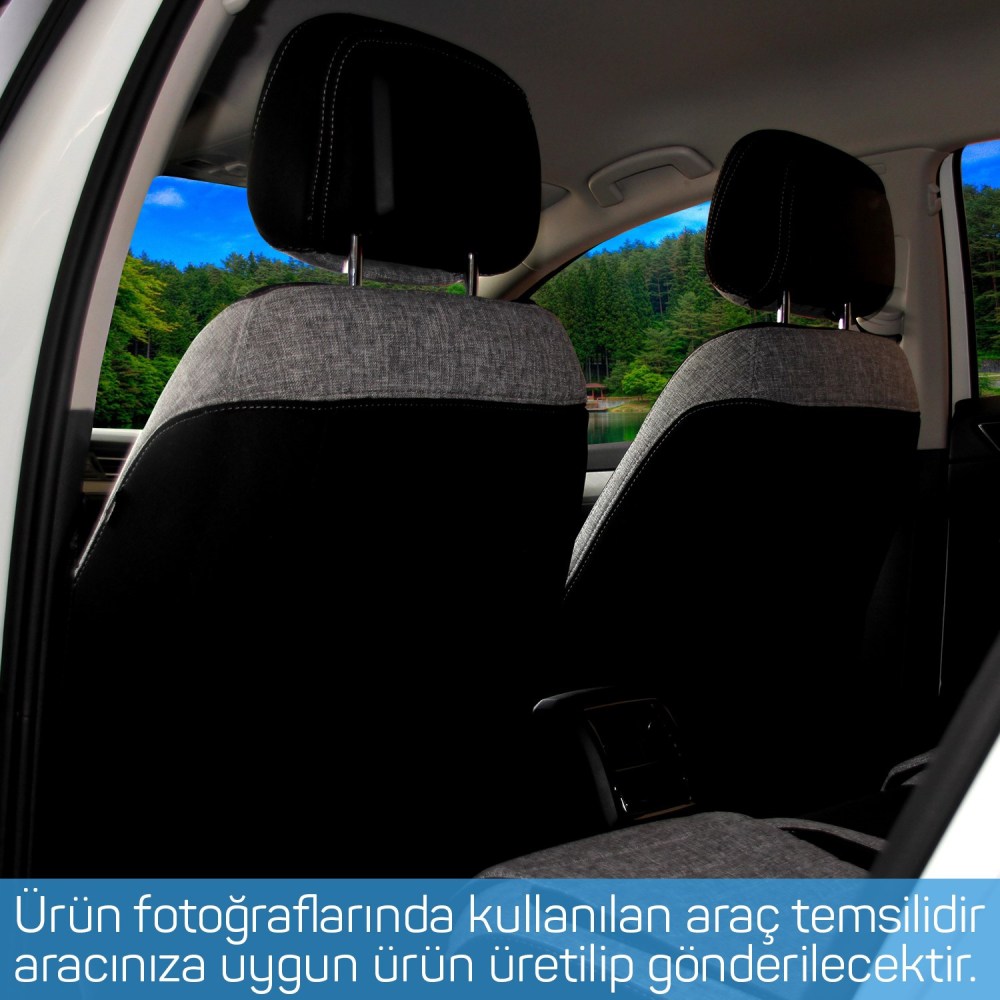 Volkswagen Jetta 2011-2018 Comfortline Özel Dikim Oto Koltuk Kılıfı, Keten, Gri / Siyah