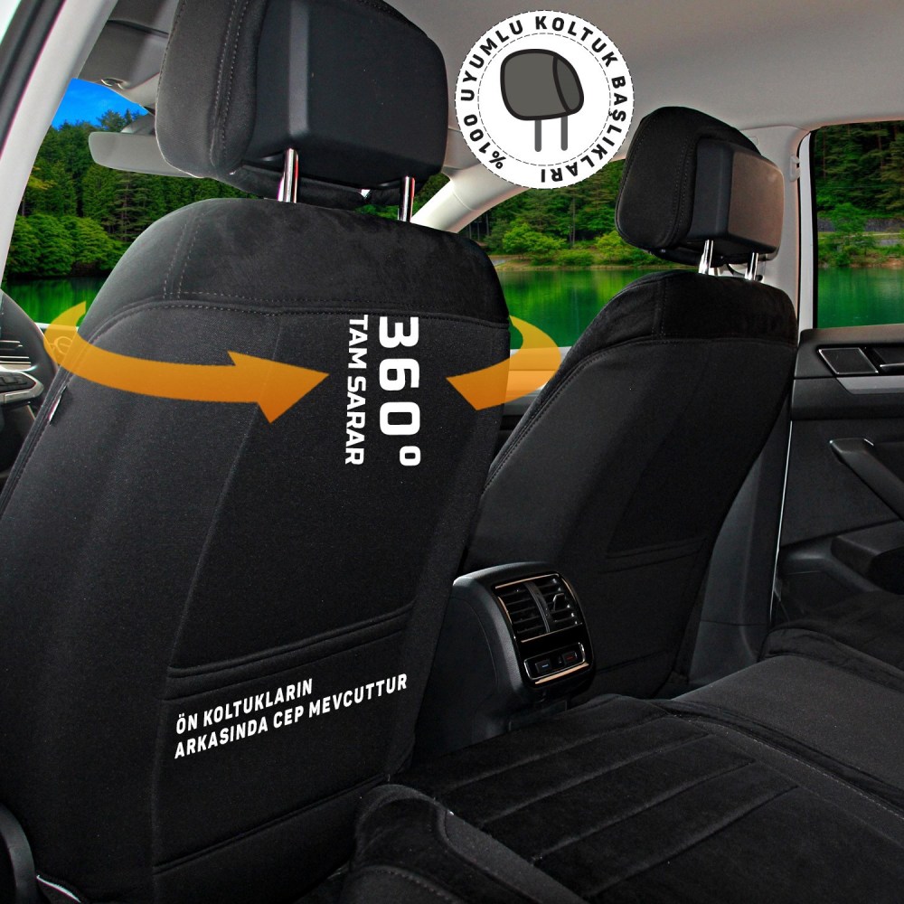 Volkswagen Passat B8 2015-2023 Comfortline Özel Dikim Oto Koltuk Kılıfı, Taytüyü Siyah / Siyah