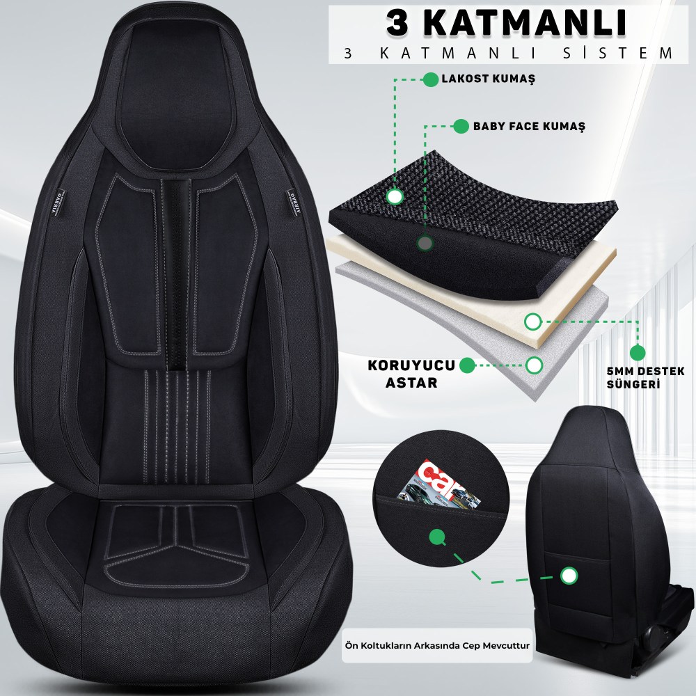 FS Serisi Her Araca Uyumlu Takmatik Oto Koltuk Kılıfı, Siyah