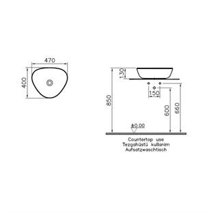 VitrA Plural Üçgen Tezgah Altı Lavabo 47 cm Mat Beyaz 7812B401-1083
