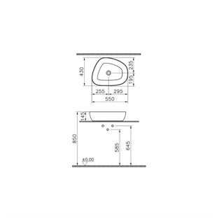 VitrA Outline Çanak Lavabo Pebble 55x43 cm Mat Beyaz 5991B401-0016