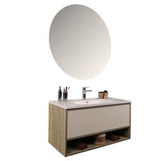 Kobos Elegant 100 cm Banyo Dolabı Seti Light Walnut + Luna