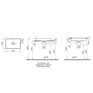 VitrA Metropole Çanak Lavabo Dikdörtgen, 60x40 cm Beyaz 7535B003-0673