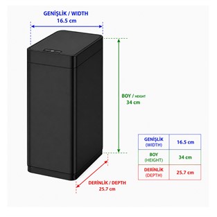 Kobos Muso Sensörlü Çöp Kovası Siyah 8L KBSJH-8825MB