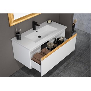 ORKA Boston Banyo Dolabı Takımı Beyaz Altın Varak 80 cm ORKA5002384