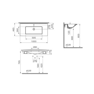 VitrA S20 Square Etajerli Lavabo 100x47 cm Beyaz 7678B003-0001