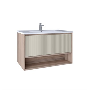 Kobos Elegant 80 Cm Lavabo Dolabı Light Walnut + Luna KB710094