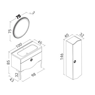 ORKA Cunda Banyo Dolabı Takımı Beyaz Altın 100 cm ORKA5002769