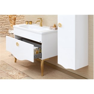 ORKA Cunda Banyo Dolabı Takımı Beyaz Altın 100 cm ORKA5002769