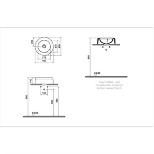 VitrA Liquid Çanak Lavabo Yuvarlak 40x40 cm Beyaz 7312B403-0016