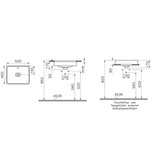 VitrA Metropole Tezgahaltı Lavabo 50x40 cm 7534B020-1082