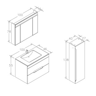 ORKA Varna Banyo Dolabı Takımı Mat Antrasit Lake 100 cm ORKA5003028