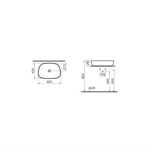 VitrA Outline Çanak Lavabo TV Şekilli 60x41 cm Mat Siyah 5993B483-0016