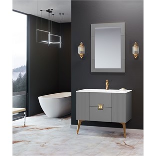 ORKA Adria Banyo Dolabı Takımı Mat Gri Altın 100 cm ORKA5000007