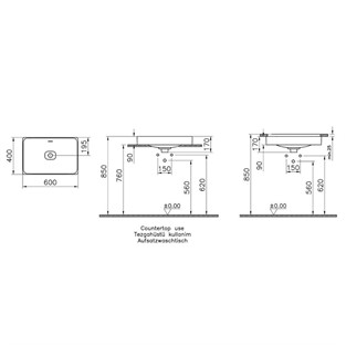 VitrA Metropole Çanak Lavabo 60 cm Mat Taş Gri 7535B076-1398