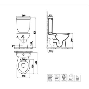 Creavit Sedef Entegre Taharet Musluklu Duvara Dayalı Klozet 60 cm SD318-34CB00E-0001