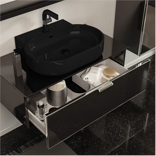 ORKA Yalıköy Banyo Dolabı Takımı Parlak Siyah 90 cm ORKA5000862