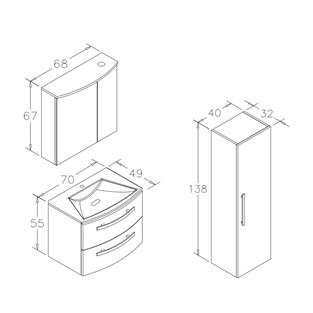 ORKA Urla Banyo Dolabı Takımı Parlak Kaşmir 70 cm ORKA5000812