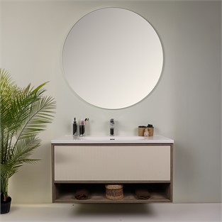 Kobos Elegant 100 cm Banyo Dolabı Seti Light Walnut + Luna