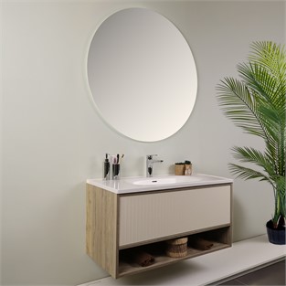 Kobos Elegant 100 cm Banyo Dolabı Seti Light Walnut + Luna