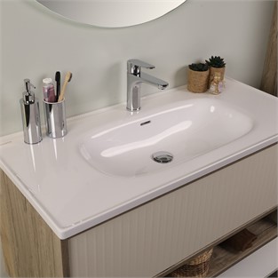 Kobos Elegant 100 cm Banyo Dolabı Seti Light Walnut + Luna