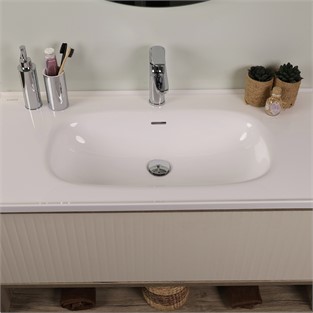 Kobos Elegant 100 cm Banyo Dolabı Seti Light Walnut + Luna