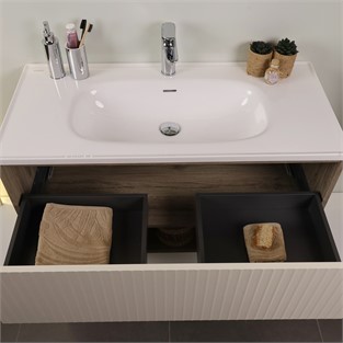 Kobos Elegant 100 cm Banyo Dolabı Seti Light Walnut + Luna