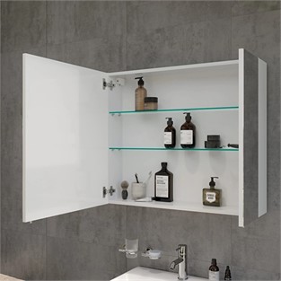 VitrA Mia Asimetrik Aynalı Banyo Dolabı İki Kapaklı Parlak Beyaz 80 cm