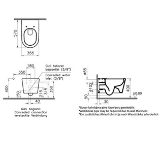 VitrA Nest Rim-ex Asma Klozet 58 cm Deterjan Hazneli 5176B003-1687
