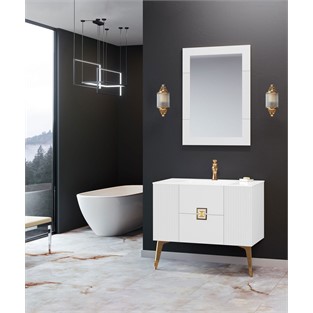 ORKA Adria Banyo Dolabı Takımı Mat Beyaz Altın 100 cm ORKA5000002