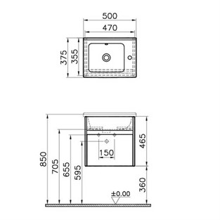 VitrA S50+ Dar Lavabo Dolabı 50 cm Parlak Beyaz Sağ 53035