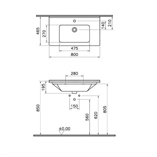 Vitra S50 Etajerli Lavabo, 80 cm 5408B003-0001