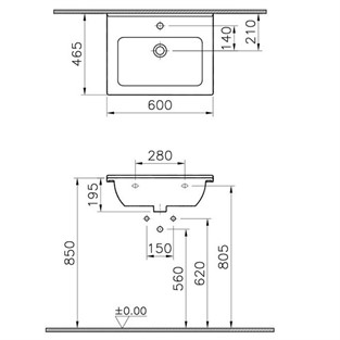 VitrA S50 Etajerli Lavabo 60cm Beyaz 5407B003-0001