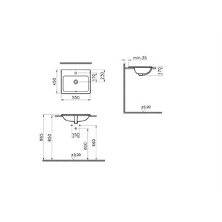 S20 Tezgahüstü Lavabo 55 cm-Beyaz 5465B003-0001