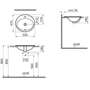 VitrA S20 Tezgahüstü Lavabo Armatür Delikli 5468B003-0001