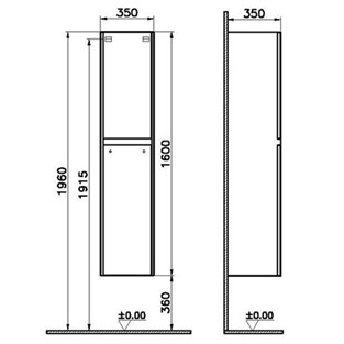 VitrA S50+ Boy Dolabı 35 cm 2 Kapaklı Parlak Beyaz Sol 54770