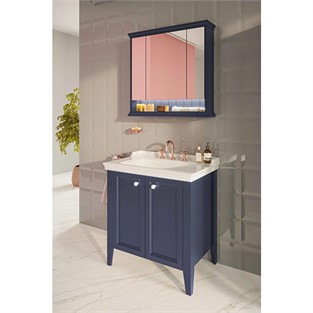 VitrA Valarte Neo Aynalı Banyo Dolabı Aydınlatmalı 80 cm Çelik Mavi 65793