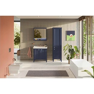 VitrA Valarte Neo Aynalı Banyo Dolabı Aydınlatmalı 80 cm Çelik Mavi 65793